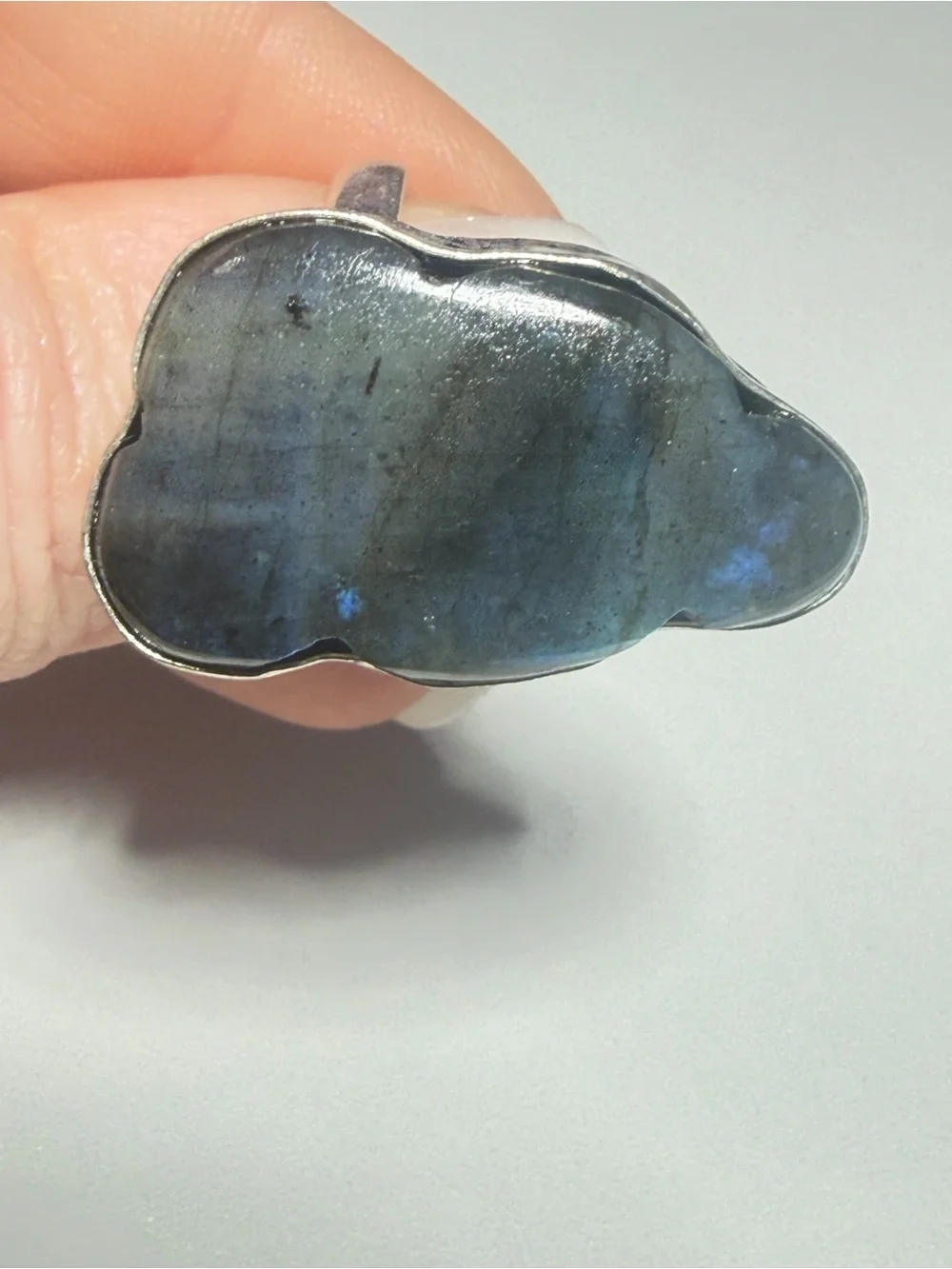 Labradorite Cloud Ring | Electric Blue Flash | Adjustable | 925 Stamped